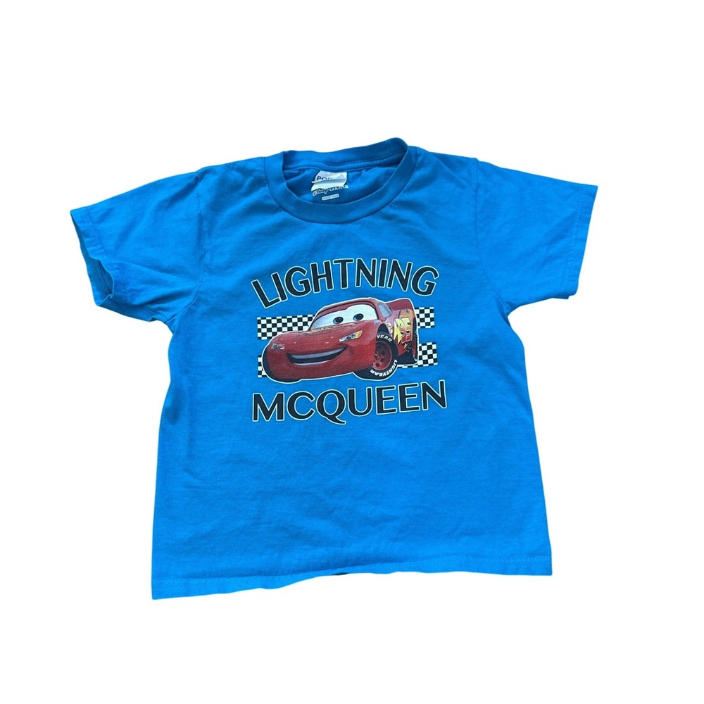 Disney Pixar Lightning McQueen Kids Blue Graphic T-Shirt SIZE XS 5-6‎